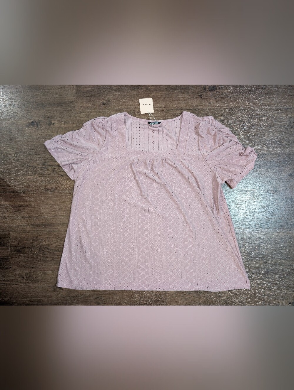 BloomChic Woman's Shirt Blouse Sz 18-20 Dusty Mauve Eyelet Rushed Sleeves Nwt